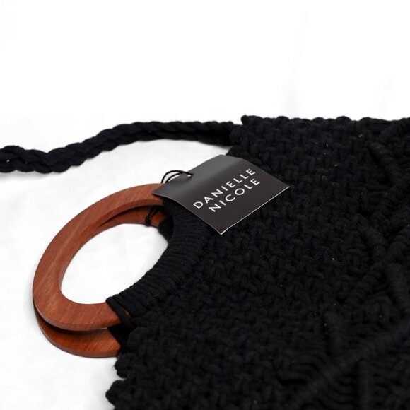 NWT Danielle Nicole Black Macramé Fringe Boho Crossbody Shoulder Bag Satchel - Picture 6 of 13